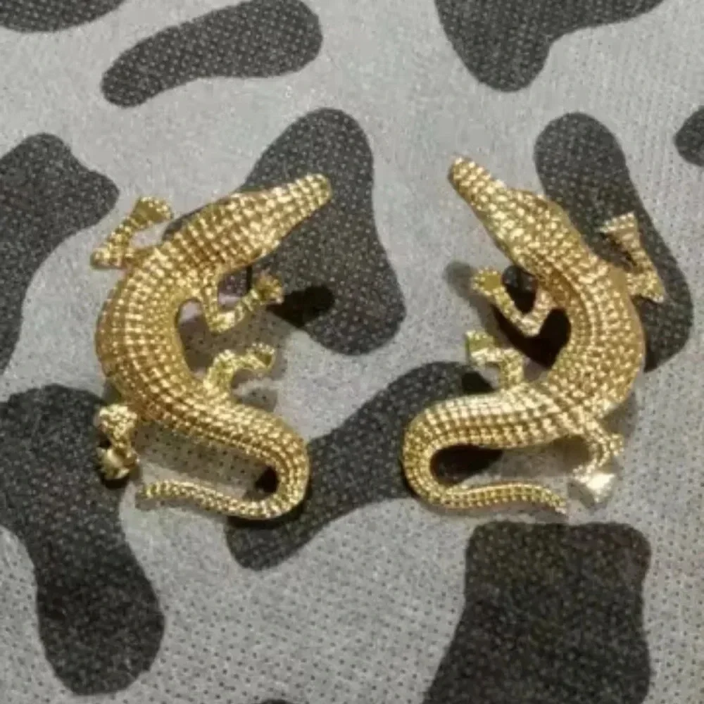 Alligator Gold Textured Statement Earrings